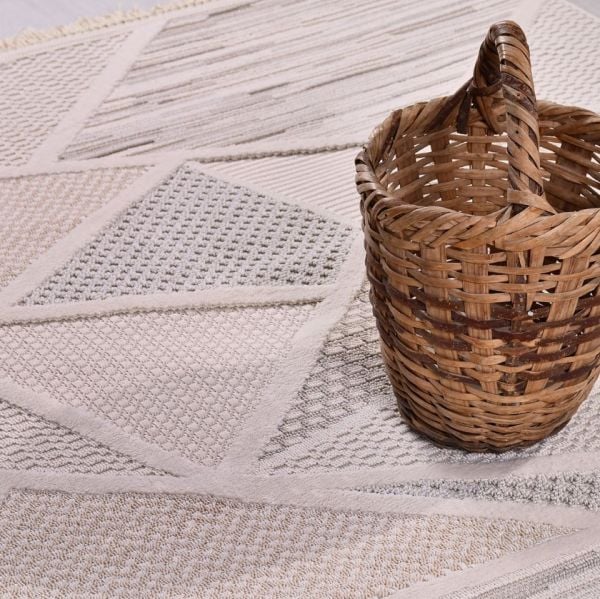 Crea Halı İzgi IM01K Kabartmalı Modern Geometrik Desenli Hav Toz Vermez Salon Halısı My Crea Home