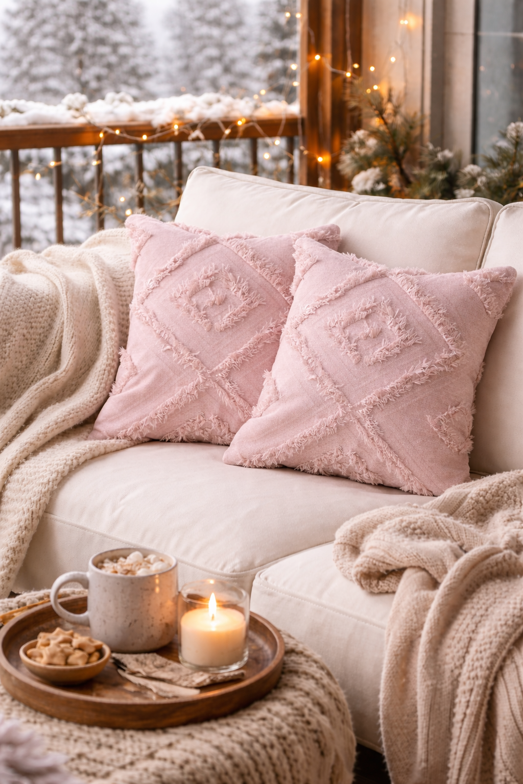 Cloud Peluş Kabartmalı Dekoratif Kırlent Kılıfı Pembe 43x43cm 2'li Yıkanabilir Tasarım Polyester Jakarlı Welsoft Tek Taraflı Kılıf