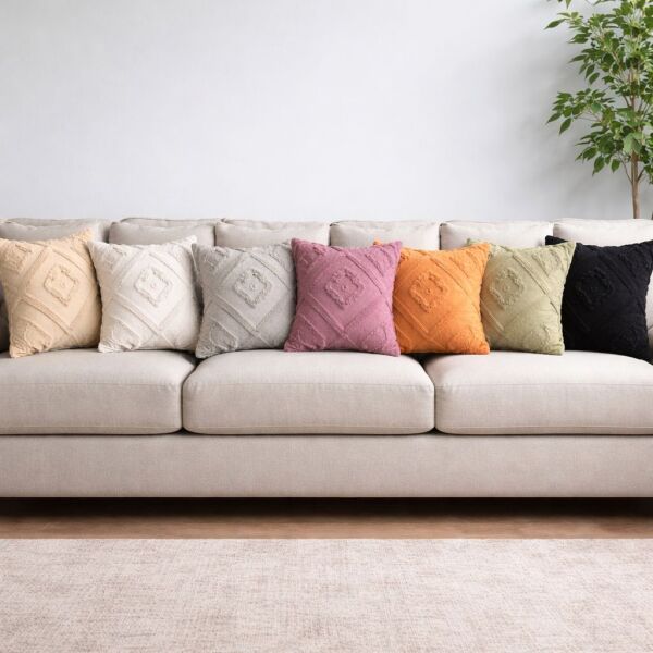 Cloud Peluş Kabartmalı Dekoratif Kırlent Kılıfı Turuncu 43x43cm 2'li Yıkanabilir Tasarım Polyester Jakarlı Welsoft Tek Taraflı Kılıf