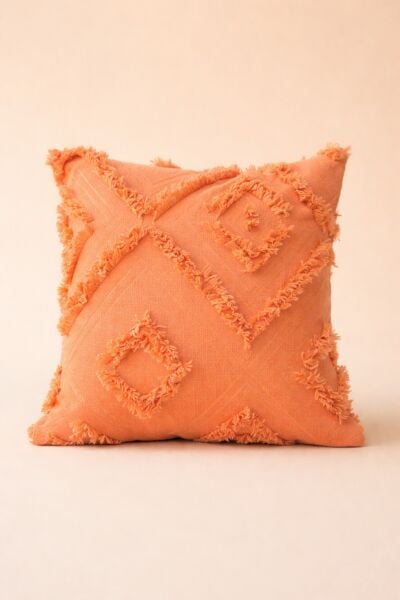 Cloud Peluş Kabartmalı Dekoratif Kırlent Kılıfı Turuncu 43x43cm 2'li Yıkanabilir Tasarım Polyester Jakarlı Welsoft Kılıf