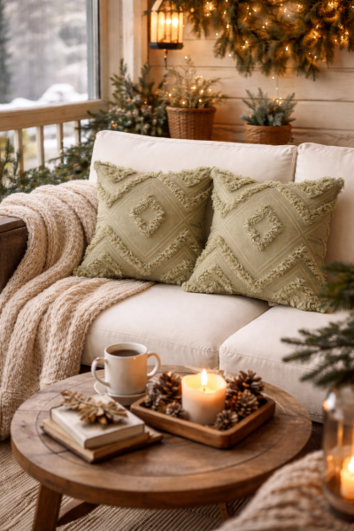 Cloud Peluş Kabartmalı Dekoratif Kırlent Kılıfı Yeşil 43x43cm 2'li Yıkanabilir Tasarım Polyester Jakarlı Welsoft Tek Taraflı Kılıf