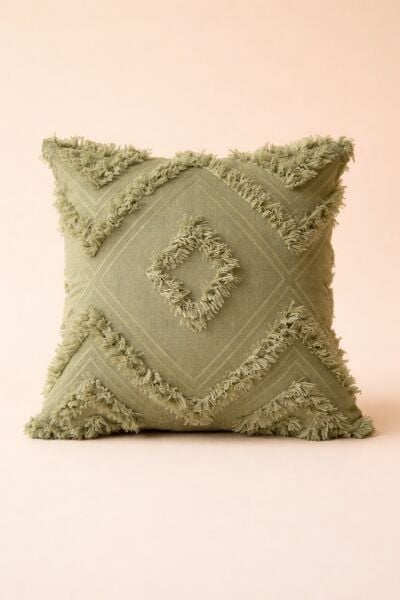 Cloud Peluş Kabartmalı Dekoratif Kırlent Kılıfı Yeşil 43x43cm 2'li Yıkanabilir Tasarım Polyester Jakarlı Welsoft Kılıf