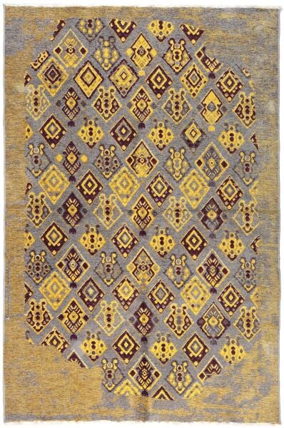 Lina Çift Taraflı %100 Pamuk Kilim Modern Yıkanabilir Şönil Kilim 015-D Mor Sarı Koridor Mutfak Salon Şönil Halı Çift Taraflı Yolluk