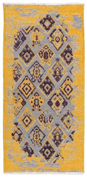 Lina Çift Taraflı %100 Pamuk Kilim Modern Yıkanabilir Şönil Kilim 015-D Mor Sarı Koridor Mutfak Salon Şönil Halı Çift Taraflı Yolluk