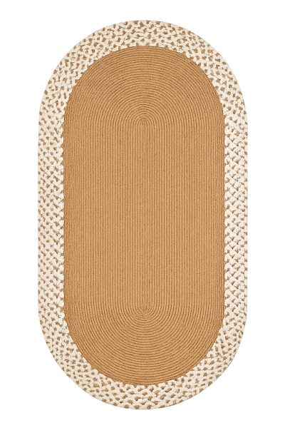 Rixo Jüt Kahverengi Krem Hasırlı Naturel Örgü Çift Taraflı Kilim Oval Halı Bohem Dekoratif Mutfak Balkon Banyo Halı