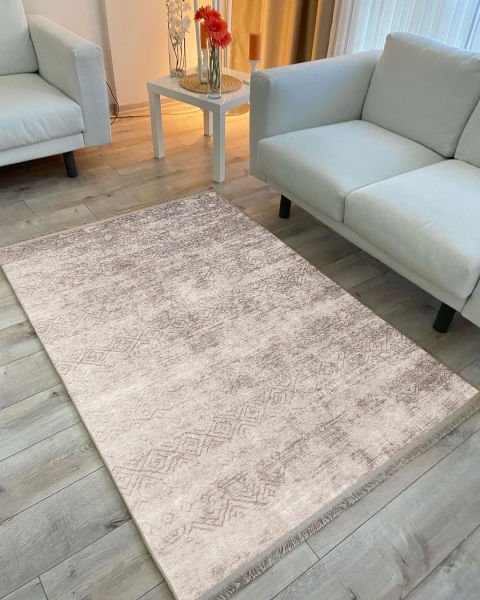 Drom Kaymaz Tabanlı Yıkanabilir Gri Modern Salon Halısı