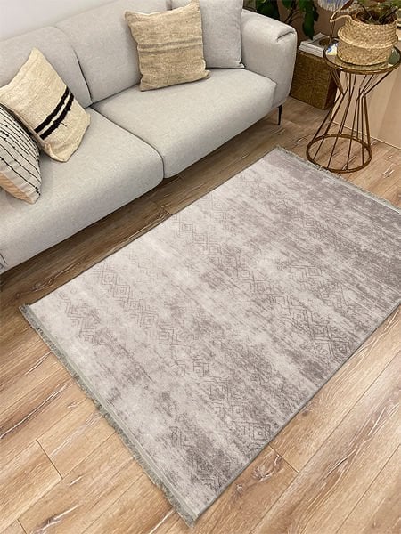Drom Kaymaz Tabanlı Yıkanabilir Gri Modern Salon Halısı