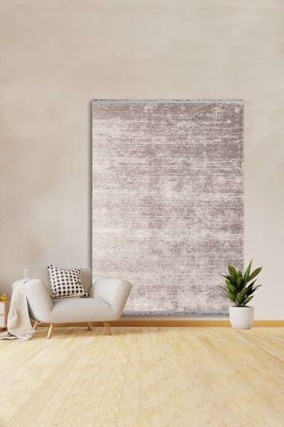 Drom Kaymaz Tabanlı Yıkanabilir Gri Modern Salon Halısı