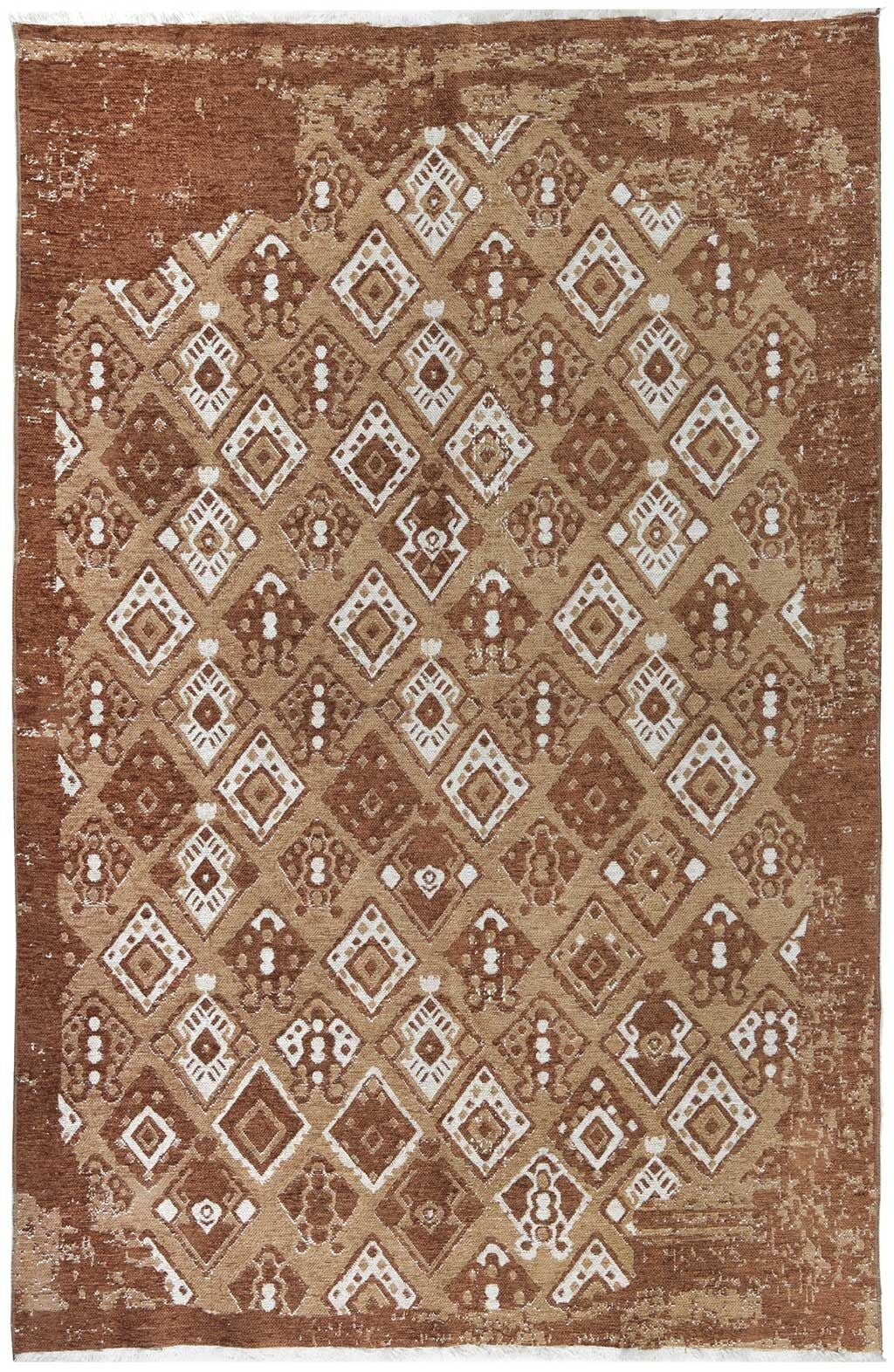 Lina Çift Taraflı %100 Pamuk Kilim Modern Yıkanabilir Şönil Kilim 015-E Bej Kahve Koridor Mutfak Salon Şönil Halı Çift Taraflı Yolluk