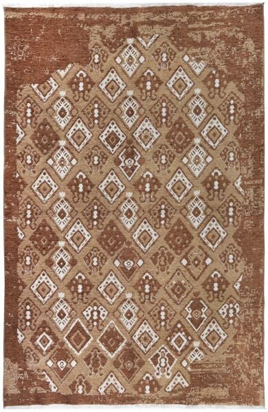 Lina Çift Taraflı %100 Pamuk Kilim Modern Yıkanabilir Şönil Kilim 015-E Bej Kahve Koridor Mutfak Salon Şönil Halı Çift Taraflı Yolluk
