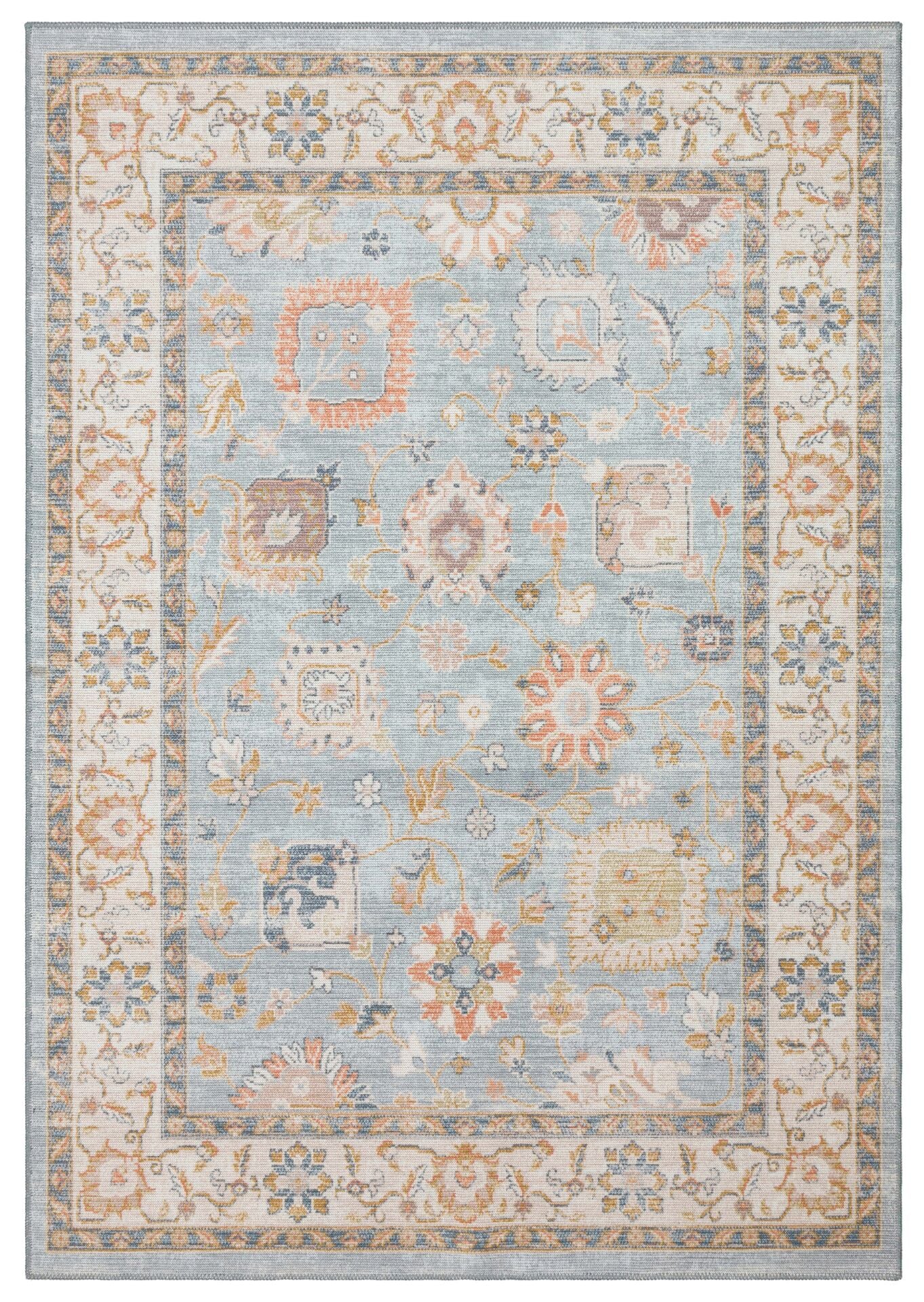Eko Halı Elista Vintage ELS 203 Blue Beige Yumuşak Dokuma Kaymaz Tabanlı Yıkanabilir Modern Halı Salon Oturma Odası Mutfak Koridor Halısı