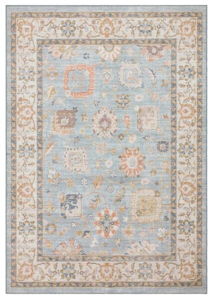 Eko Halı Elista Vintage ELS 203 Blue Beige Yumuşak Dokuma Kaymaz Tabanlı Yıkanabilir Modern Halı Salon Oturma Odası Mutfak Koridor Halısı