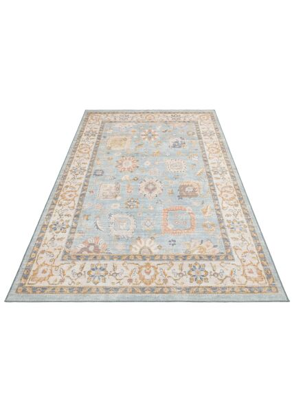 Eko Halı Elista Vintage ELS 203 Blue Beige Yumuşak Dokuma Kaymaz Tabanlı Yıkanabilir Modern Halı Salon Oturma Odası Mutfak Koridor Halısı