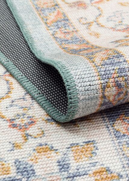 Eko Halı Elista Vintage ELS 203 Blue Beige Yumuşak Dokuma Kaymaz Tabanlı Yıkanabilir Modern Halı Salon Oturma Odası Mutfak Koridor Halısı