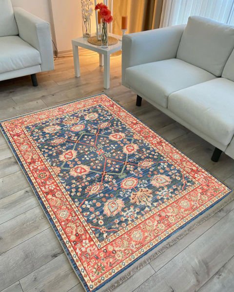 Drom Kaymaz Tabanlı Yıkanabilir Eskitme Klasik Salon Halısı