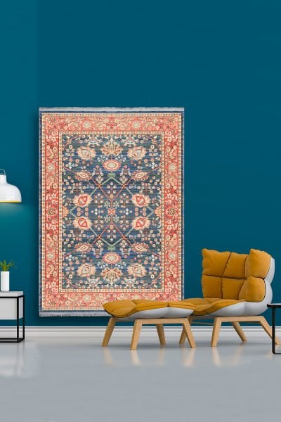 Drom Kaymaz Tabanlı Yıkanabilir Eskitme Klasik Salon Halısı