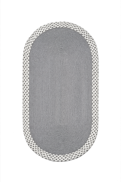 Rixo Jüt Gri Hasırlı Naturel Örgü Çift Taraflı Kilim Oval Halı Bohem Dekoratif Mutfak Balkon Banyo Halı