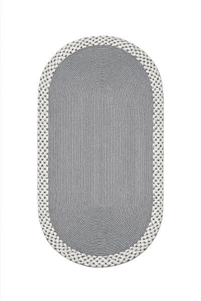 Rixo Jüt Gri Hasırlı Naturel Örgü Çift Taraflı Kilim Oval Halı Bohem Dekoratif Mutfak Balkon Banyo Halı