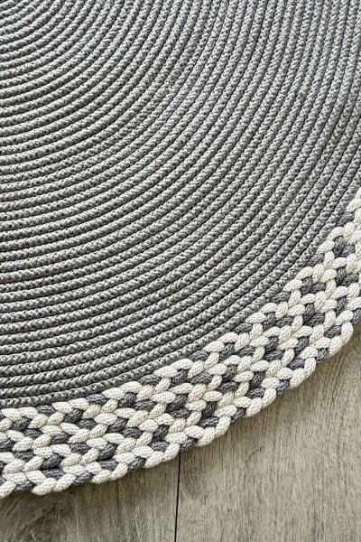 Rixo Jüt Gri Hasırlı Naturel Örgü Çift Taraflı Kilim Oval Halı Bohem Dekoratif Mutfak Balkon Banyo Halı