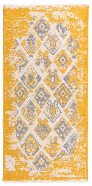 Lina Çift Taraflı %100 Pamuk Kilim Modern Yıkanabilir Şönil Kilim 015-F Gri Sarı Koridor Mutfak Salon Şönil Halı Çift Taraflı Yolluk