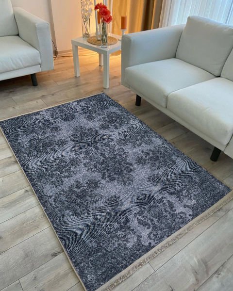Drom Kaymaz Tabanlı Yıkanabilir Eskitme Desenli Klasik Salon Halısı