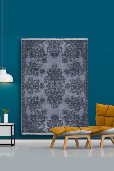 Drom Kaymaz Tabanlı Yıkanabilir Eskitme Desenli Klasik Salon Halısı