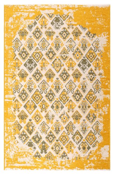 Lina Çift Taraflı %100 Pamuk Kilim Modern Yıkanabilir Şönil Kilim 015-G Yeşil Sarı Koridor Mutfak Salon Şönil Halı Çift Taraflı Yolluk