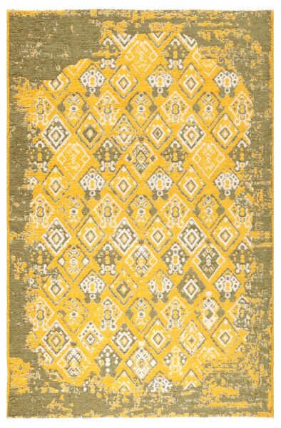 Lina Çift Taraflı %100 Pamuk Kilim Modern Yıkanabilir Şönil Kilim 015-G Yeşil Sarı Koridor Mutfak Salon Şönil Halı Çift Taraflı Yolluk