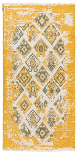 Lina Çift Taraflı %100 Pamuk Kilim Modern Yıkanabilir Şönil Kilim 015-G Yeşil Sarı Koridor Mutfak Salon Şönil Halı Çift Taraflı Yolluk
