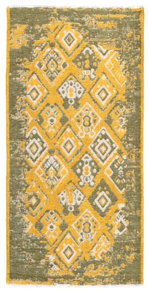Lina Çift Taraflı %100 Pamuk Kilim Modern Yıkanabilir Şönil Kilim 015-G Yeşil Sarı Koridor Mutfak Salon Şönil Halı Çift Taraflı Yolluk