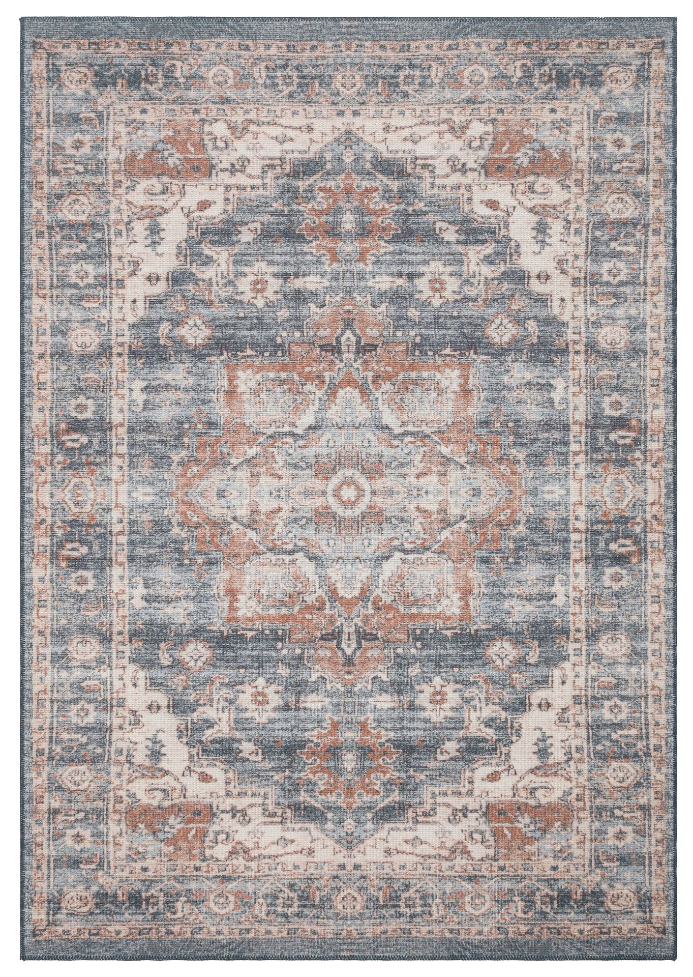 Eko Halı Elista Vintage ELS 202 Navy Beige Yumuşak Dokuma Kaymaz Tabanlı Yıkanabilir Modern Halı Salon Oturma Odası Mutfak Koridor Halısı