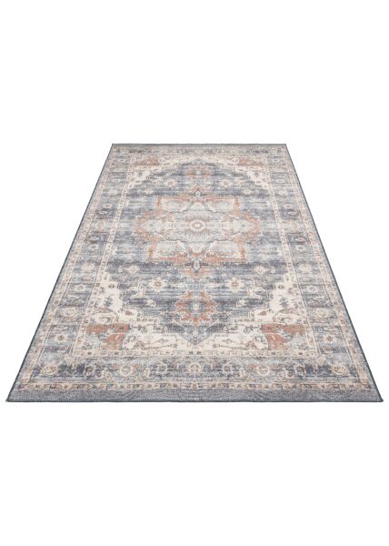 Eko Halı Elista Vintage ELS 202 Navy Beige Yumuşak Dokuma Kaymaz Tabanlı Yıkanabilir Modern Halı Salon Oturma Odası Mutfak Koridor Halısı