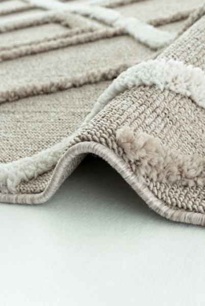 Eko Halı Terazzo 03 Beige White Hav Toz Vermez Krem Bej Yumuşak ve Parlak Tuşeli İskandinav Halı