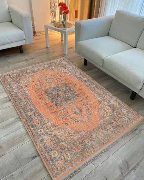Drom Kaymaz Tabanlı Yıkanabilir Eskitme Desenli Salon Halısı
