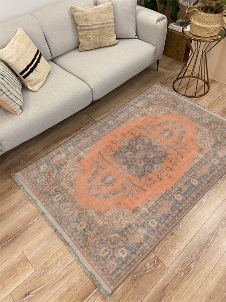 Drom Kaymaz Tabanlı Yıkanabilir Eskitme Desenli Salon Halısı