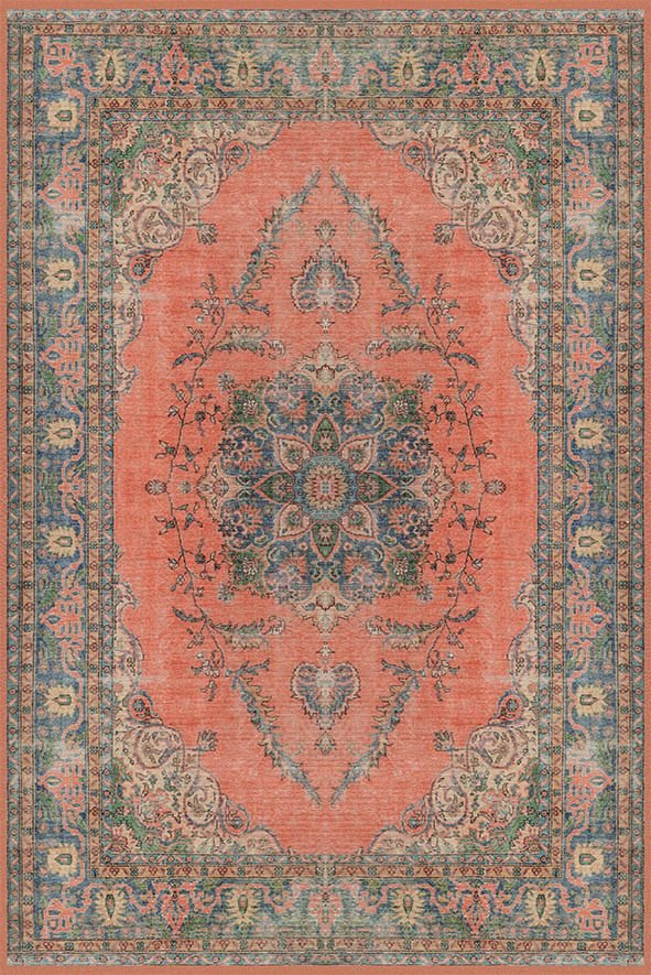 Drom Kaymaz Tabanlı Yıkanabilir Eskitme Desenli Salon Halısı