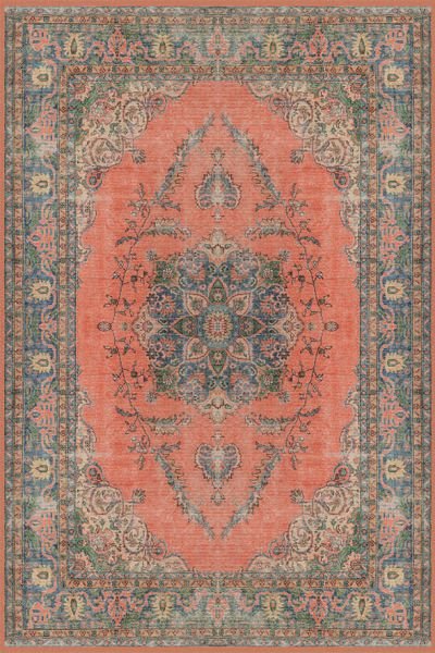 Drom Kaymaz Tabanlı Yıkanabilir Eskitme Desenli Salon Halısı