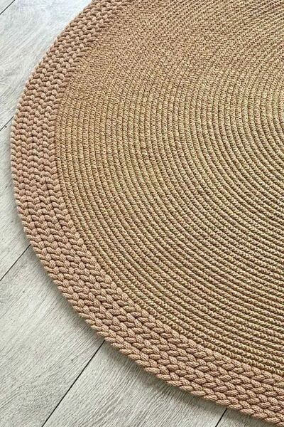 Rixo Jüt Kahverengi Hasırlı Naturel Örgü Çift Taraflı Kilim Oval Halı Bohem Dekoratif Mutfak Balkon Banyo Halı