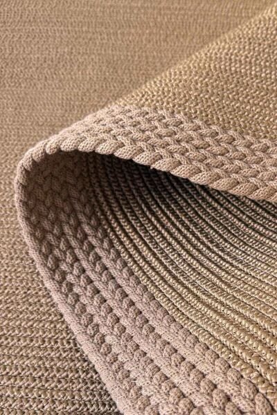 Rixo Jüt Kahverengi Hasırlı Naturel Örgü Çift Taraflı Kilim Oval Halı Bohem Dekoratif Mutfak Balkon Banyo Halı