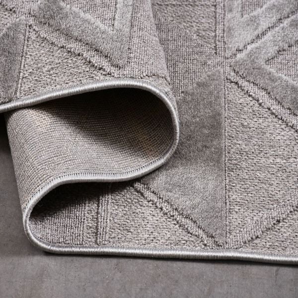 Crea  Halı Zara ZT01 Gri Kabartmalı Salon Oturma Odası Halısı Yolluk Koridor Mutfak Halısı Modern Halı