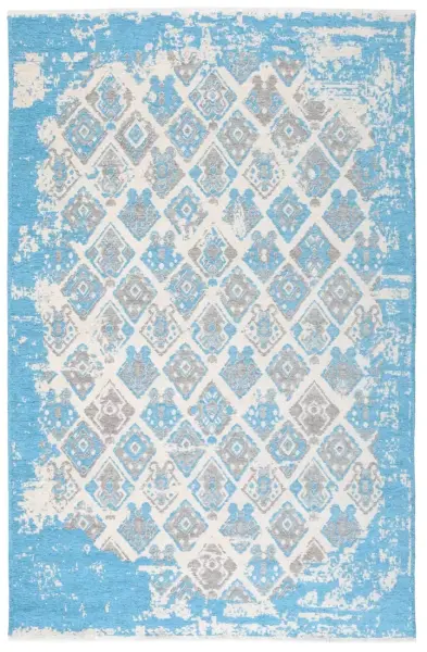 Lina Çift Taraflı %100 Pamuk Kilim Modern Yıkanabilir Şönil Kilim  015-H Gri Mavi Koridor Mutfak Salon Şönil Halı Çift Taraflı Yolluk