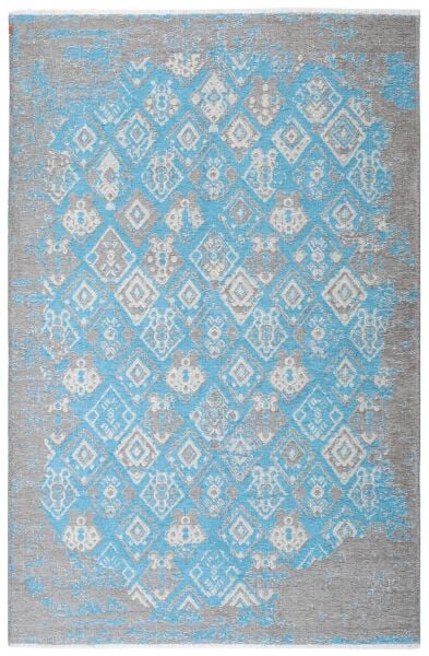 Lina Çift Taraflı %100 Pamuk Kilim Modern Yıkanabilir Şönil Kilim  015-H Gri Mavi Koridor Mutfak Salon Şönil Halı Çift Taraflı Yolluk