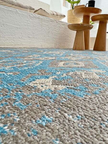 Lina Çift Taraflı %100 Pamuk Kilim Modern Yıkanabilir Şönil Kilim  015-H Gri Mavi Koridor Mutfak Salon Şönil Halı Çift Taraflı Yolluk