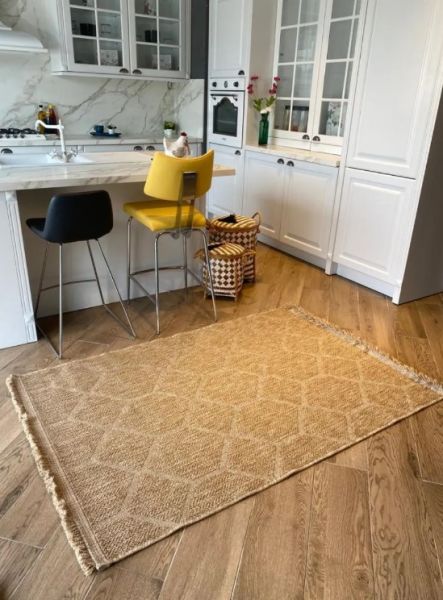 Seyran Halı 669 Bej İndia Naturel Modern Jüt Dokulu Kahve Halı Hasır Model Yolluk Jüt Salon Halısı 80x200
