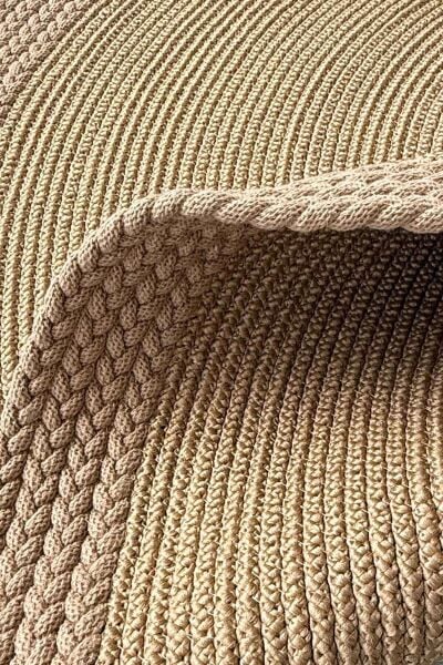 Rixo Jüt Kahverengi Hasırlı Naturel Örgü Çift Taraflı Kilim Yuvarlak Halı Bohem Dekoratif Mutfak Balkon Banyo Halı