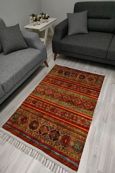 Drom Kaymaz Tabanlı Yıkanabilir Turuncu Modern Salon Halısı