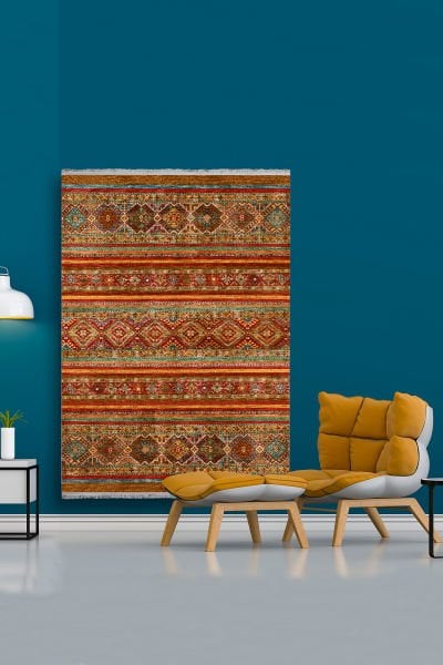 Drom Kaymaz Tabanlı Yıkanabilir Turuncu Modern Salon Halısı