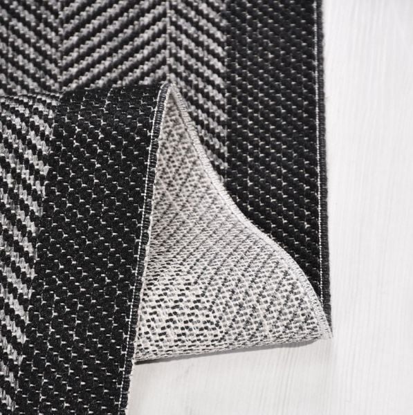 Crea Halı Andora AS06 Gri Siyah Bordürlü Balık Sırtı Sisal Halı Hasır Doku Çerçeveli Halı My Crea Home