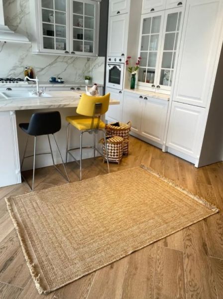 Seyran Halı 668 Bej İndia Naturel Modern Jüt Dokulu Kahve Halı Hasır Model Yolluk Jüt Halı 100x200