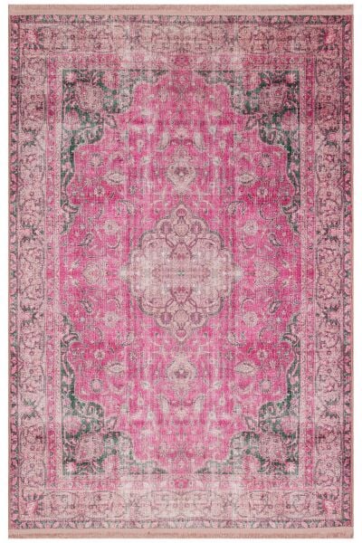 Drom Dokuma Taban Makinede Yıkanabilen Kilim Kaymaz Şönil Halı Vintage Desenli Pembe Halı